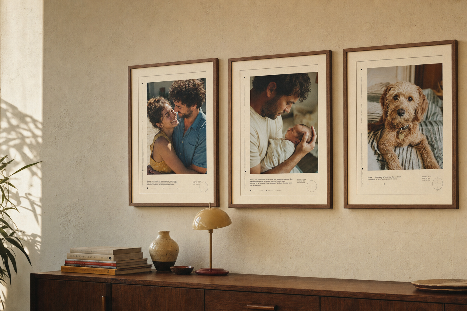 Walnut-framed Ordinary Sundays prints displayed in a home
